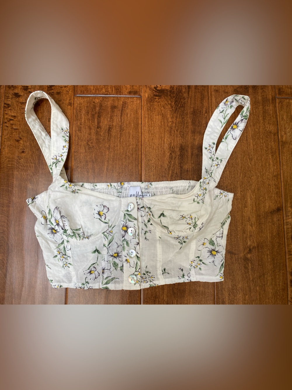 Princess Polly Cream Floral Button-Front Crop Top
